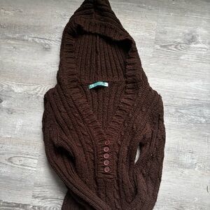 Elegant Brown Hooded Cardigan
